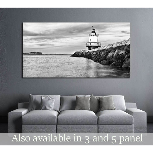 Lighthouse on top of a rocky island in Maine №2869 Ready to Hang Canvas Print - Zellart Canvas Prints ALL_Products, s-2869
