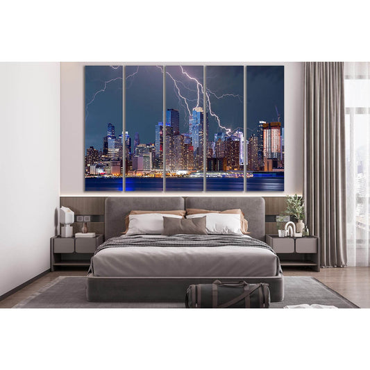Lightning Over City At Night №SL321 Ready to Hang Canvas Print - Zellart Canvas Prints 0new, ALL_Products, Cityscapes & Skylines