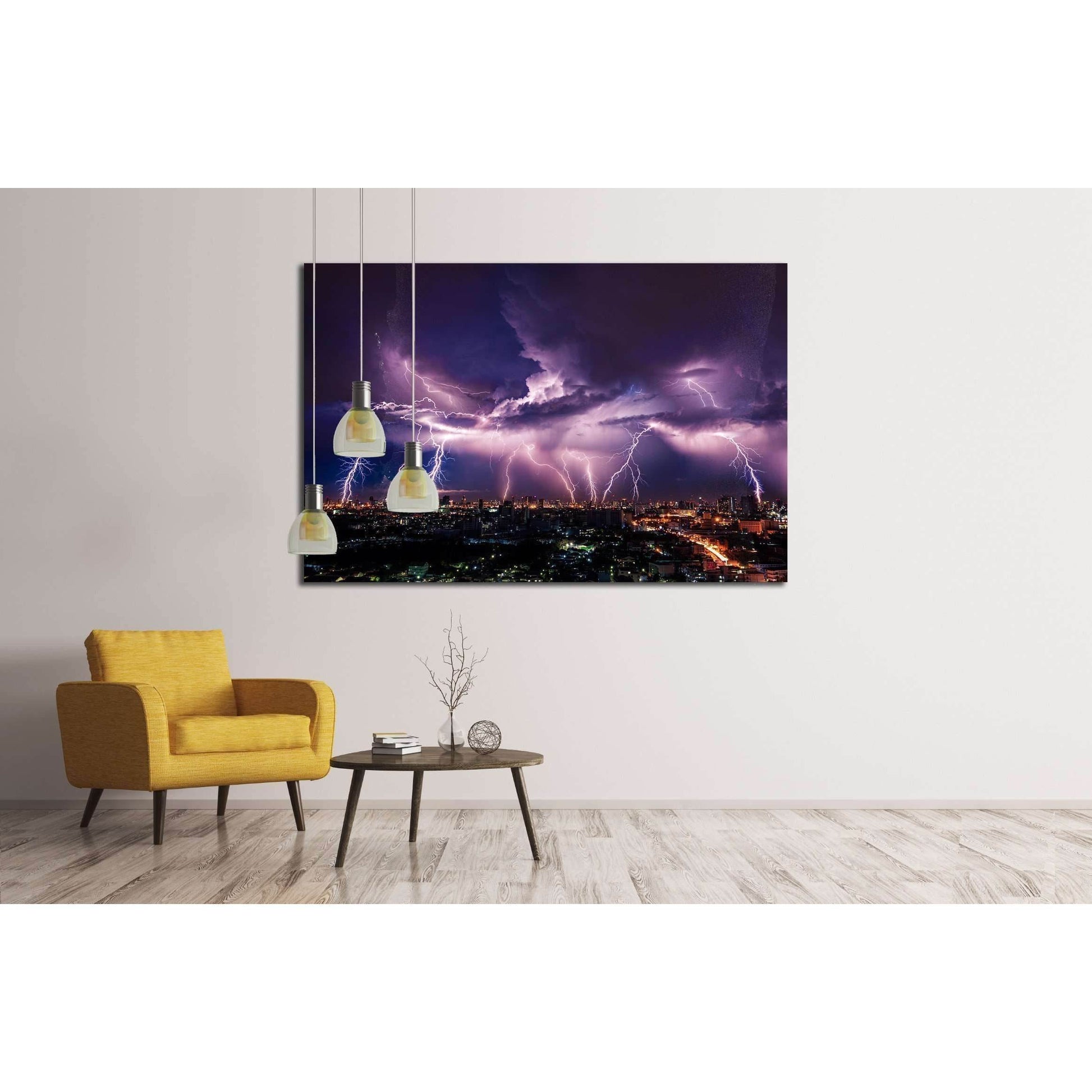 Lightning storm over city in purple light №2288 Ready to Hang Canvas Print - Zellart Canvas Prints ALL_Products, s-2288