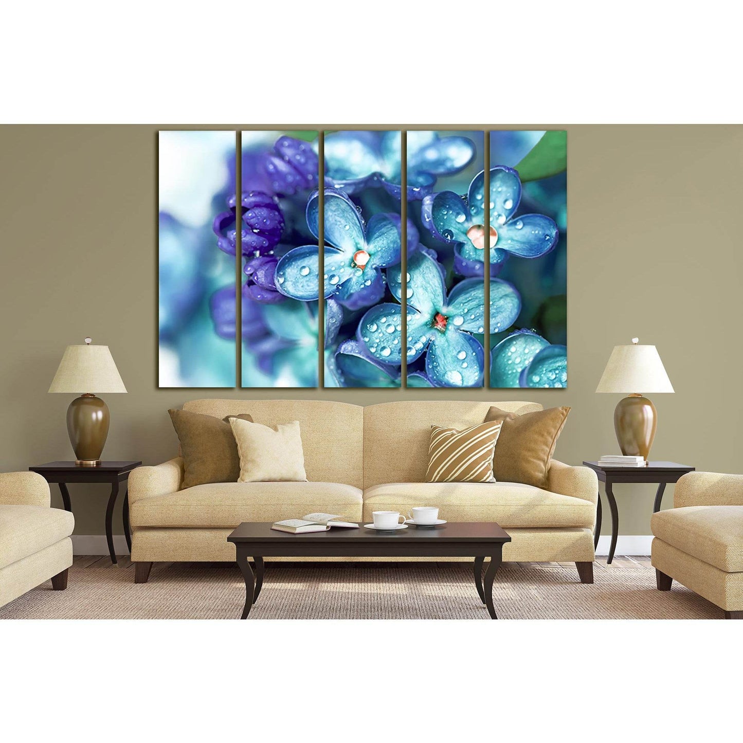 Lilac Flowers With Water Drops №SL676 Ready to Hang Canvas Print - Zellart Canvas Prints 0new, ALL_Products, Floral & Botanical Wall Art