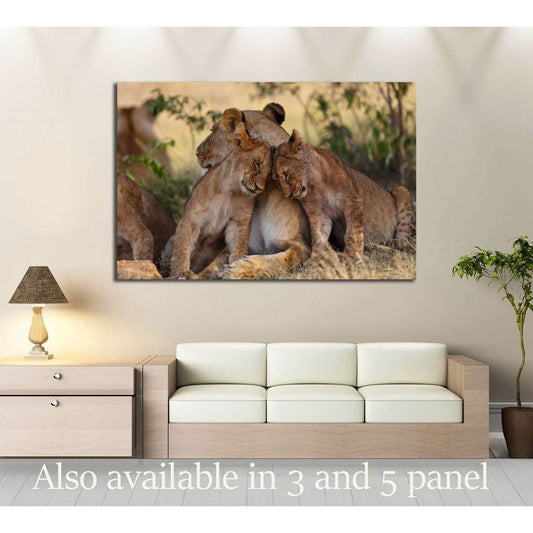 Lion cubs cuddle with mother after a good breakfast in Masai Mara, Kenya №2796 Ready to Hang Canvas PrintCanvas art arrives ready to hang, with hanging accessories included and no additional framing required. Every canvas print is hand-crafted, made on-de