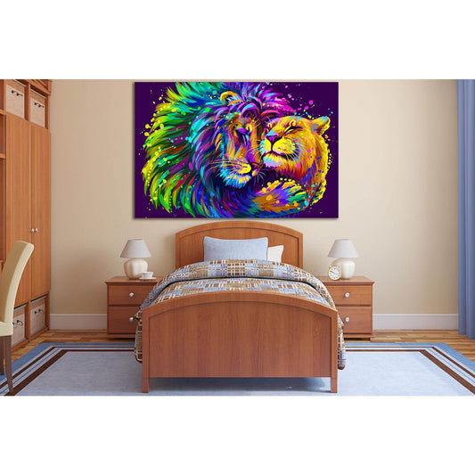 Lion Embracing Lioness №SL552 Ready to Hang Canvas Print - Zellart Canvas Prints 0new, ALL_Products, Lion, Pop ART