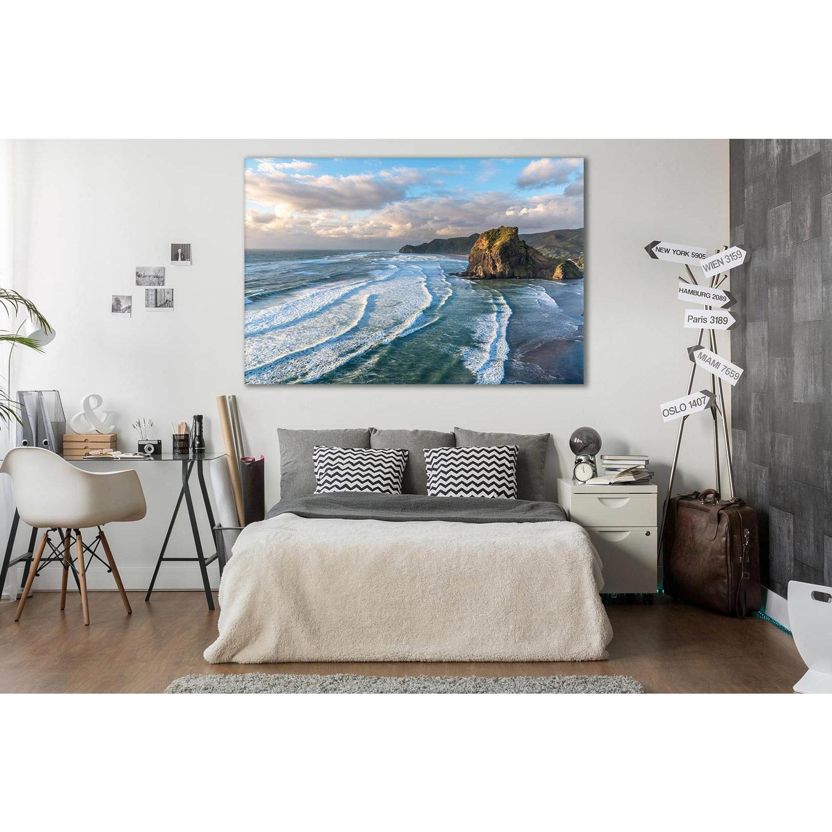 Lion Rock And Piha Beach №SL154 Ready to Hang Canvas Print - Zellart Canvas Prints 0new, ALL_Products, Beach Ocean & Waves, Lion