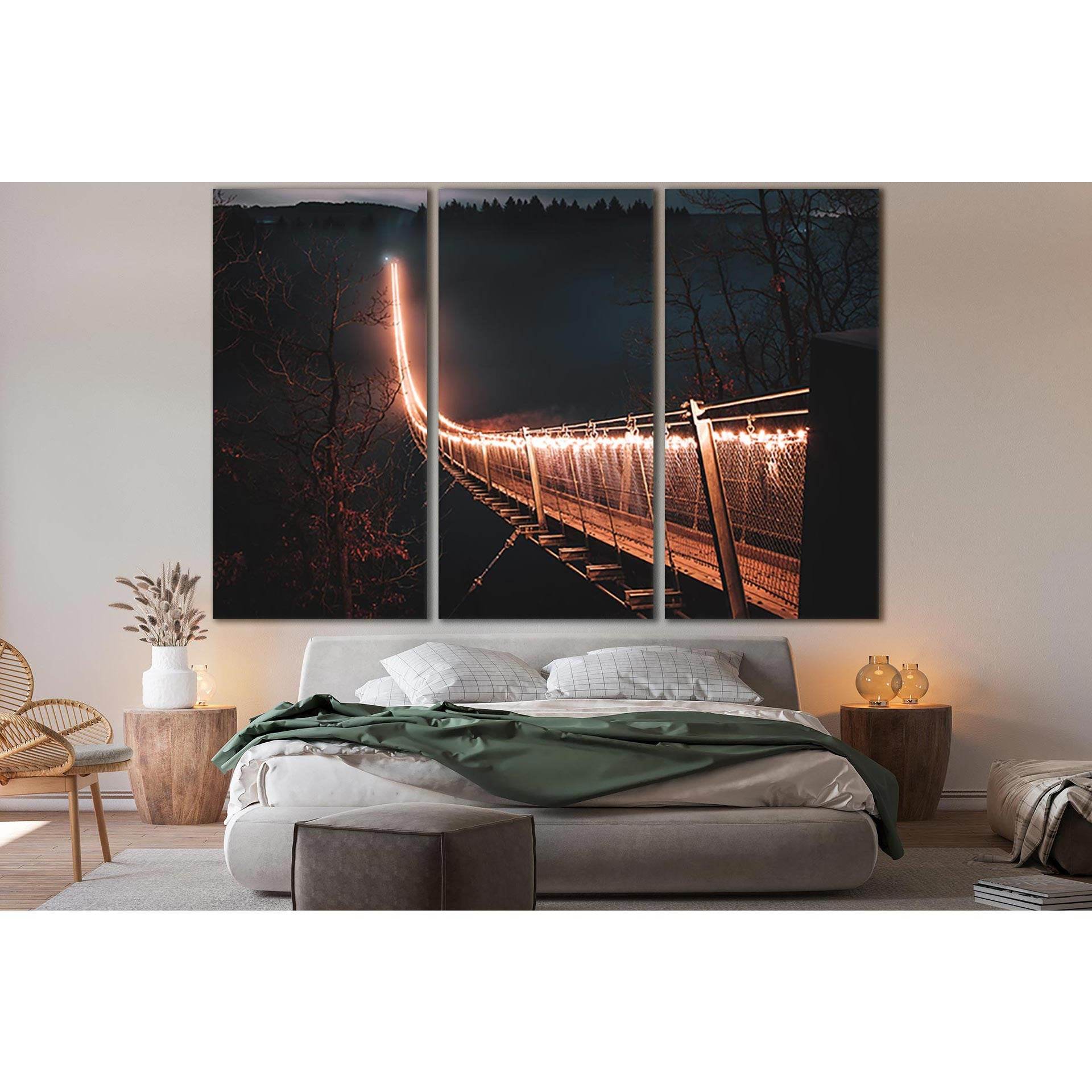 Lit Up Bridge At Night №SL1135 Ready to Hang Canvas Print - Zellart Canvas Prints 0new, ALL_Products, Bridges Wall Art