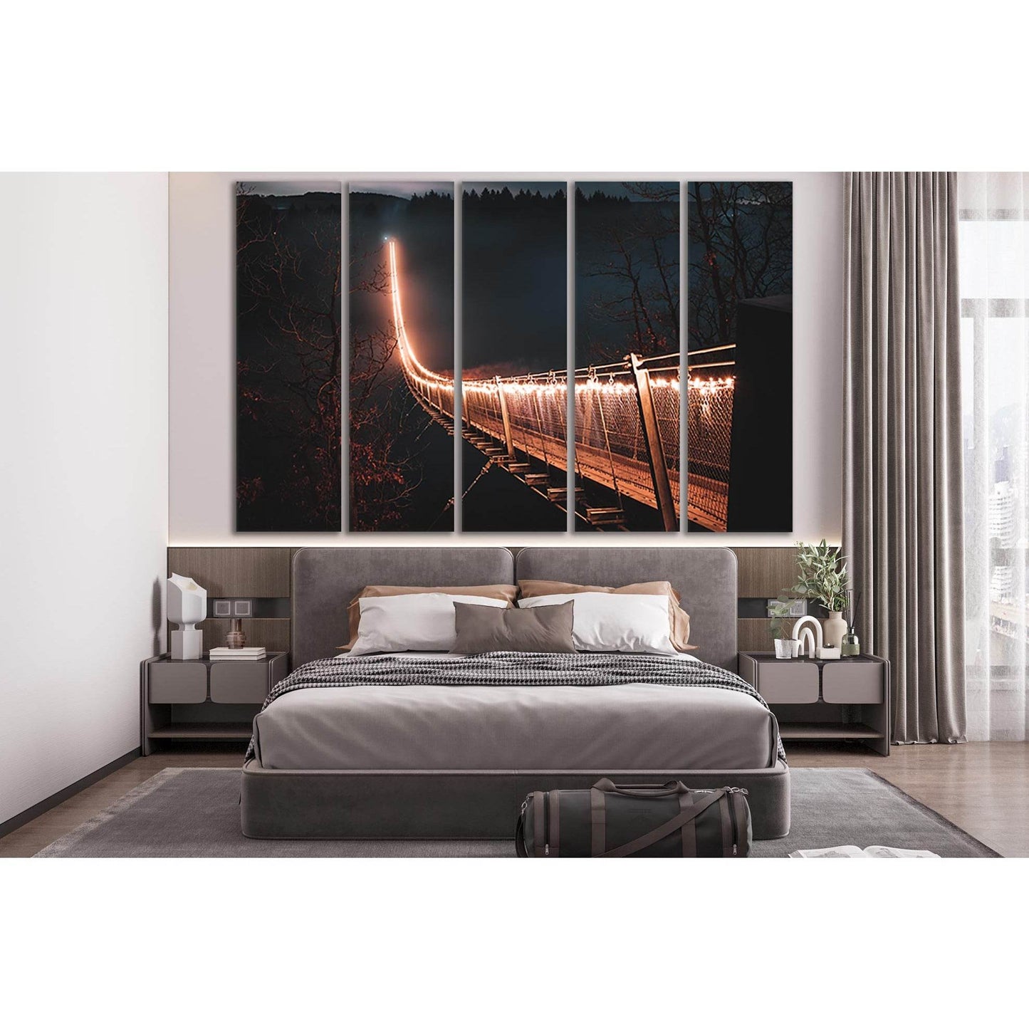 Lit Up Bridge At Night №SL1135 Ready to Hang Canvas Print - Zellart Canvas Prints 0new, ALL_Products, Bridges Wall Art
