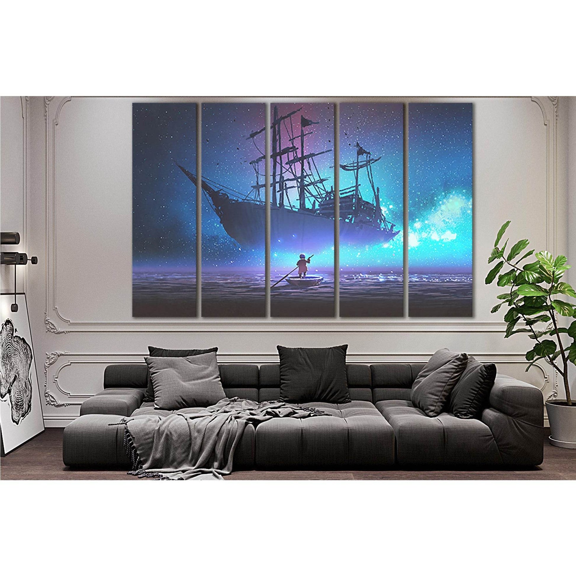 Little Boy And Fairy Ship №SL1255 Ready to Hang Canvas Print - Zellart Canvas Prints 0new, ALL_Products, Fantasy And Sci Fi Wall Art