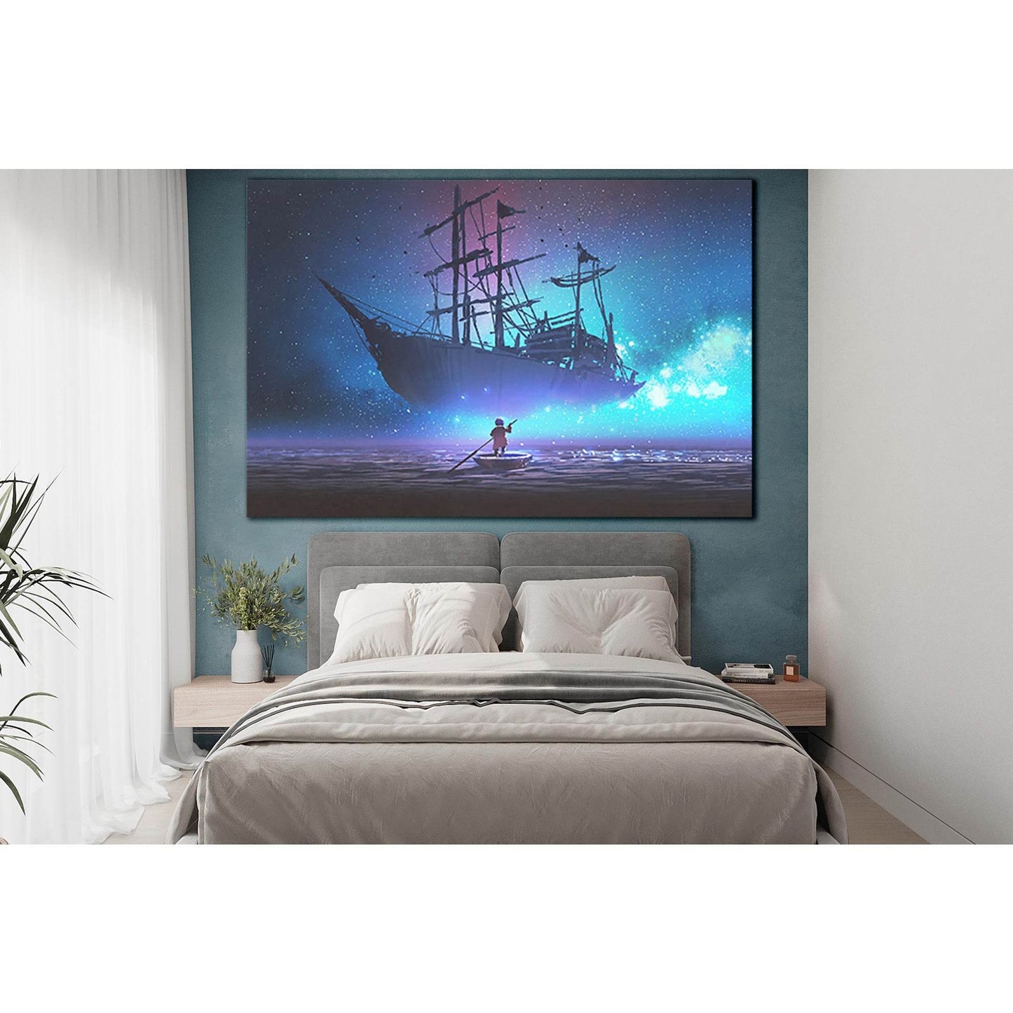 Little Boy And Fairy Ship №SL1255 Ready to Hang Canvas Print - Zellart Canvas Prints 0new, ALL_Products, Fantasy And Sci Fi Wall Art