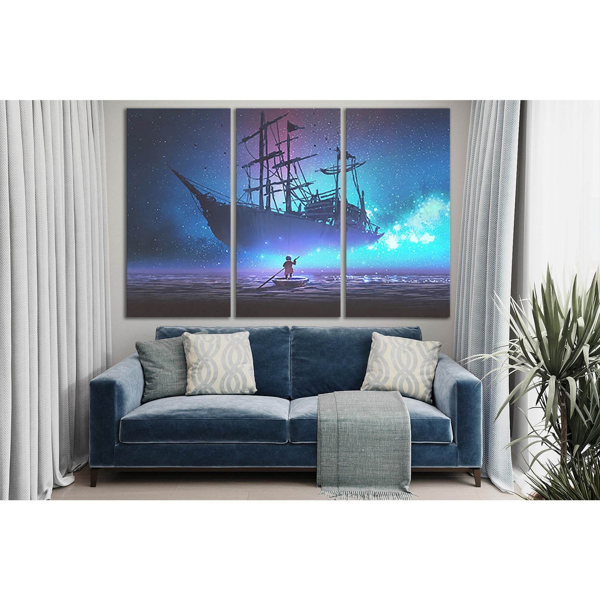 Little Boy And Fairy Ship №SL1255 Ready to Hang Canvas Print - Zellart Canvas Prints 0new, ALL_Products, Fantasy And Sci Fi Wall Art