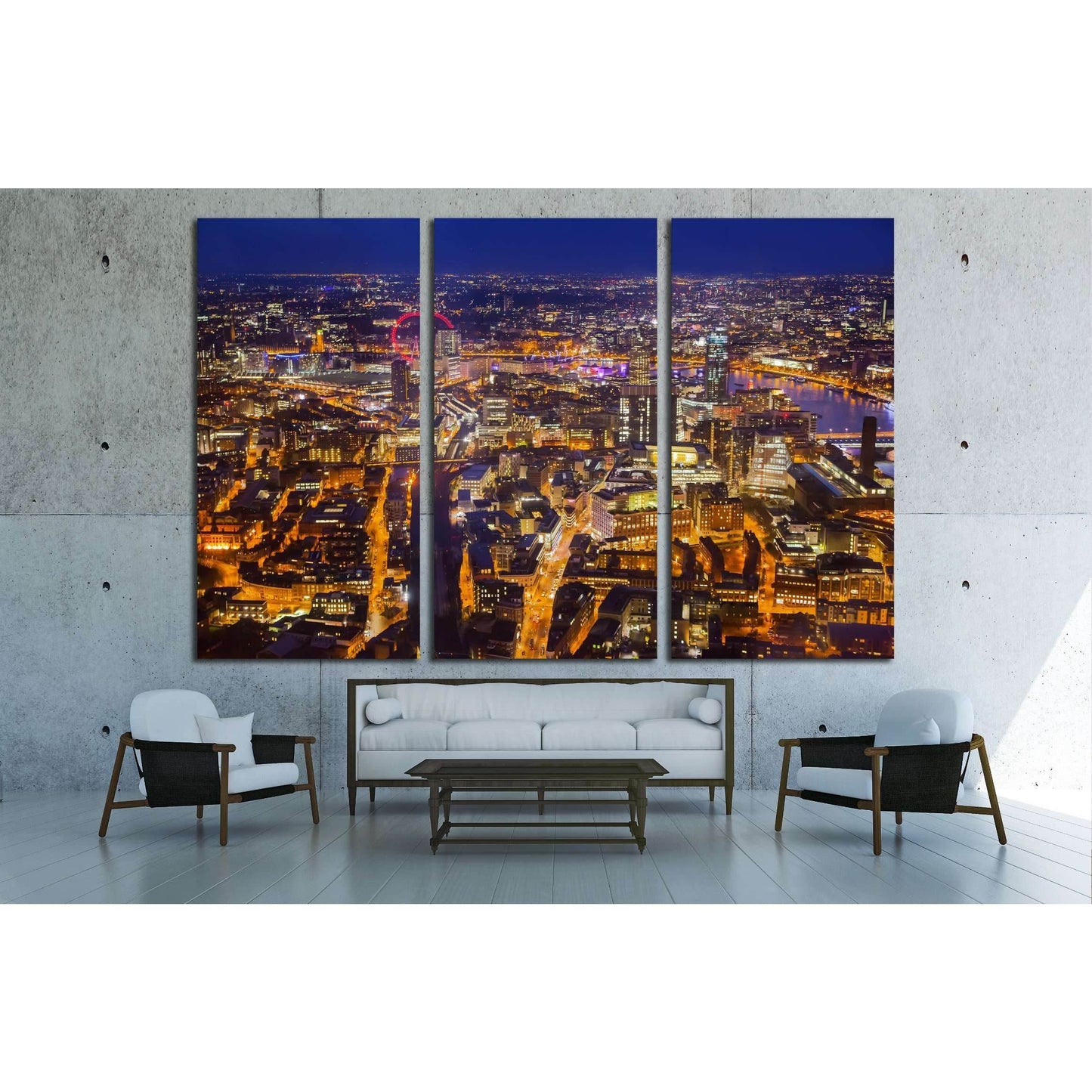 London at sunset, panoramic view at night with city lights №2974 Ready to Hang Canvas Print - Zellart Canvas Prints ALL_Products, s-2974