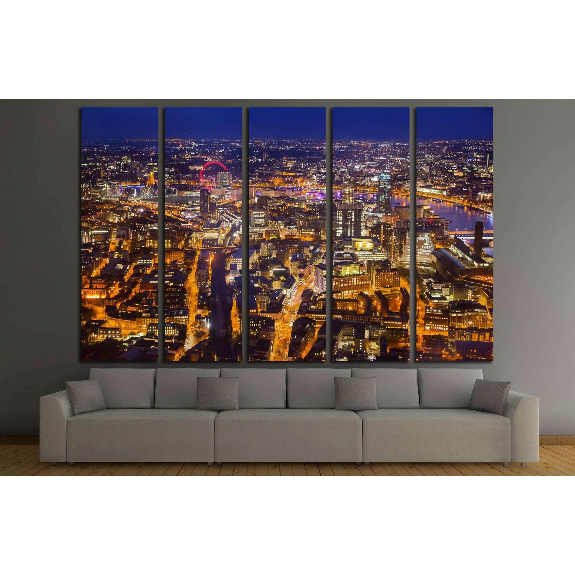 London at sunset, panoramic view at night with city lights №2974 Ready to Hang Canvas Print - Zellart Canvas Prints ALL_Products, s-2974