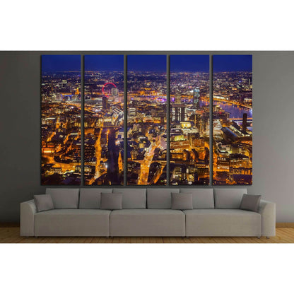 London at sunset, panoramic view at night with city lights №2974 Ready to Hang Canvas Print - Zellart Canvas Prints ALL_Products, s-2974