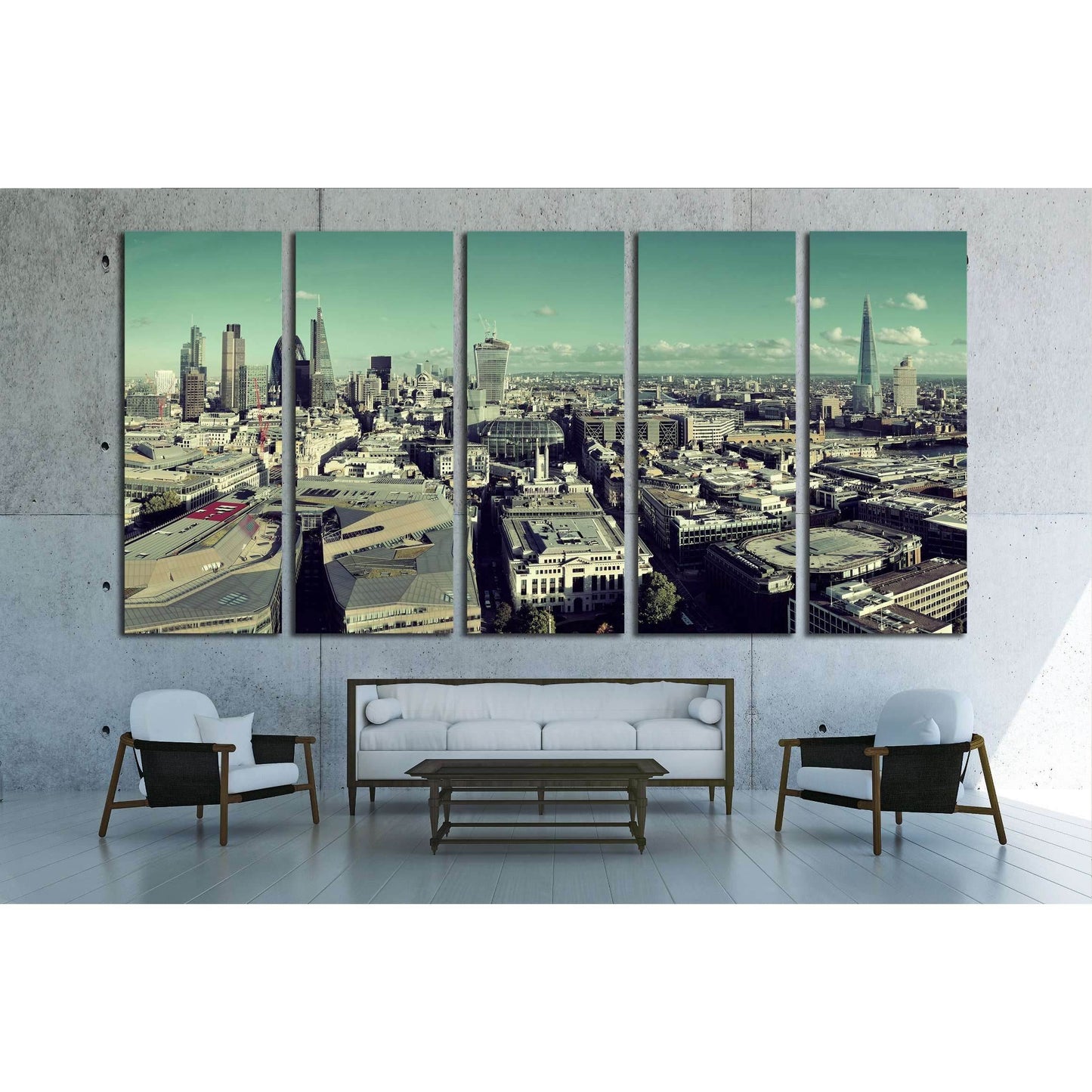 London city rooftop view panorama with urban architectures №2286 Ready to Hang Canvas Print - Zellart Canvas Prints ALL_Products, s-2286