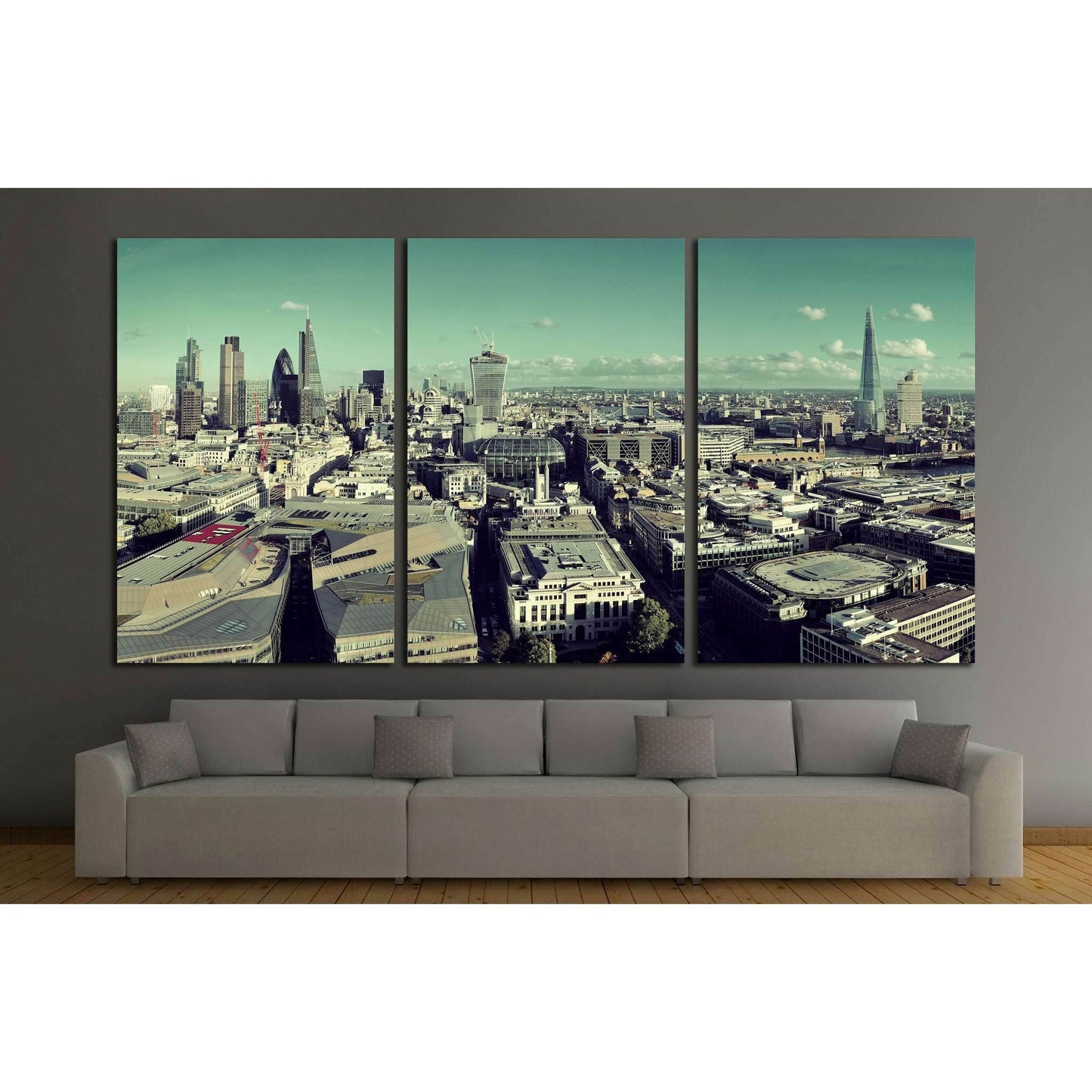 London city rooftop view panorama with urban architectures №2286 Ready to Hang Canvas Print - Zellart Canvas Prints ALL_Products, s-2286