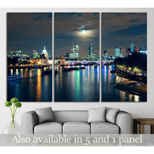 London cityscape with urban buildings and moon over Thames River at night №2164 Ready to Hang Canvas PrintCanvas art arrives ready to hang, with hanging accessories included and no additional framing required. Every canvas print is hand-crafted, made on-d