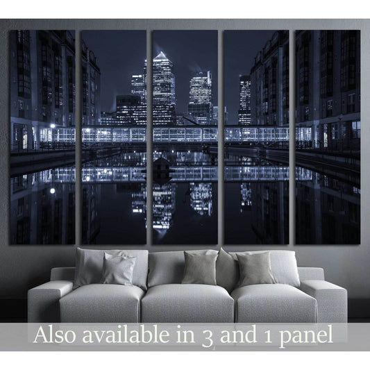 London modern finance district in downtown illuminated at night №2027 Ready to Hang Canvas Print - Zellart Canvas Prints ALL_Products, s-2027
