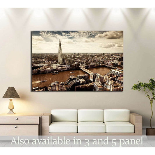 LONDON, UK, City of London aerial view, Shard and river Thames №2315 Ready to Hang Canvas Print - Zellart Canvas Prints ALL_Products, s-2315