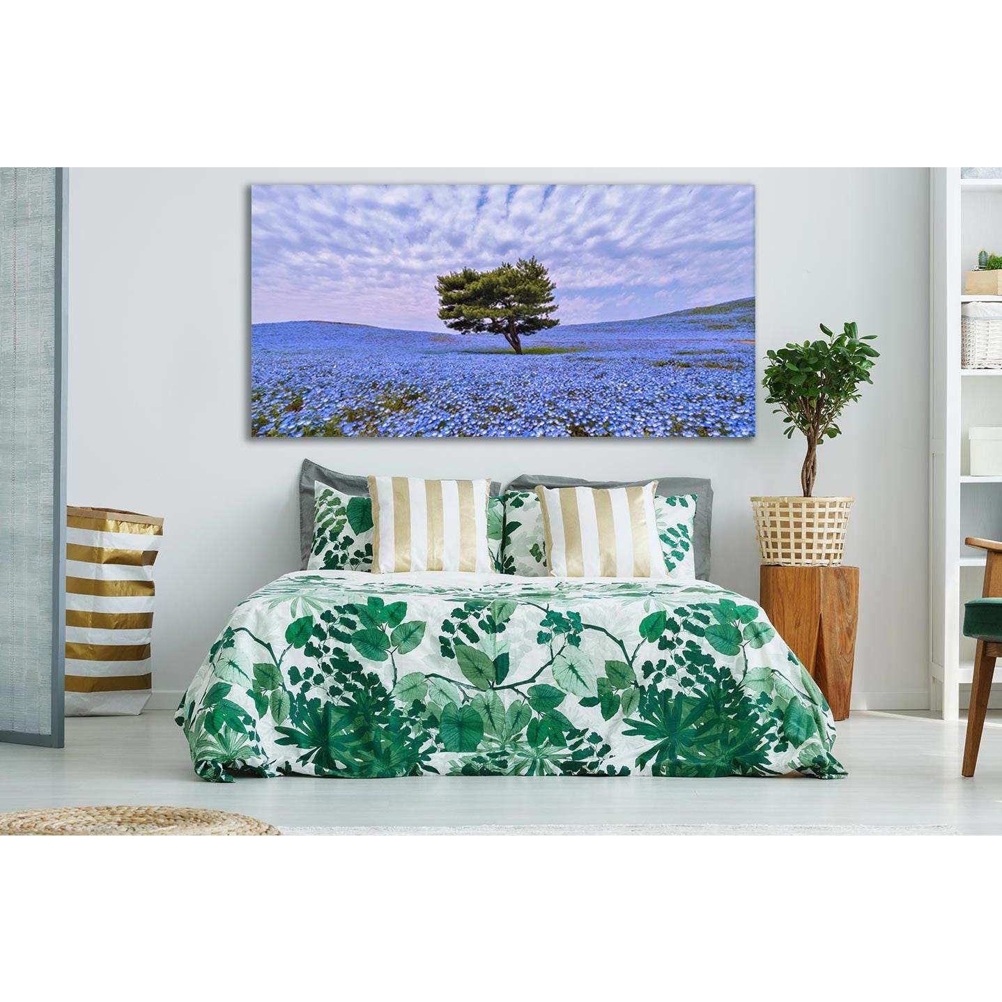Lone Tree In Flower Field №SL809 Ready to Hang Canvas Print - Zellart Canvas Prints 0new, ALL_Products, Trees Wall Art