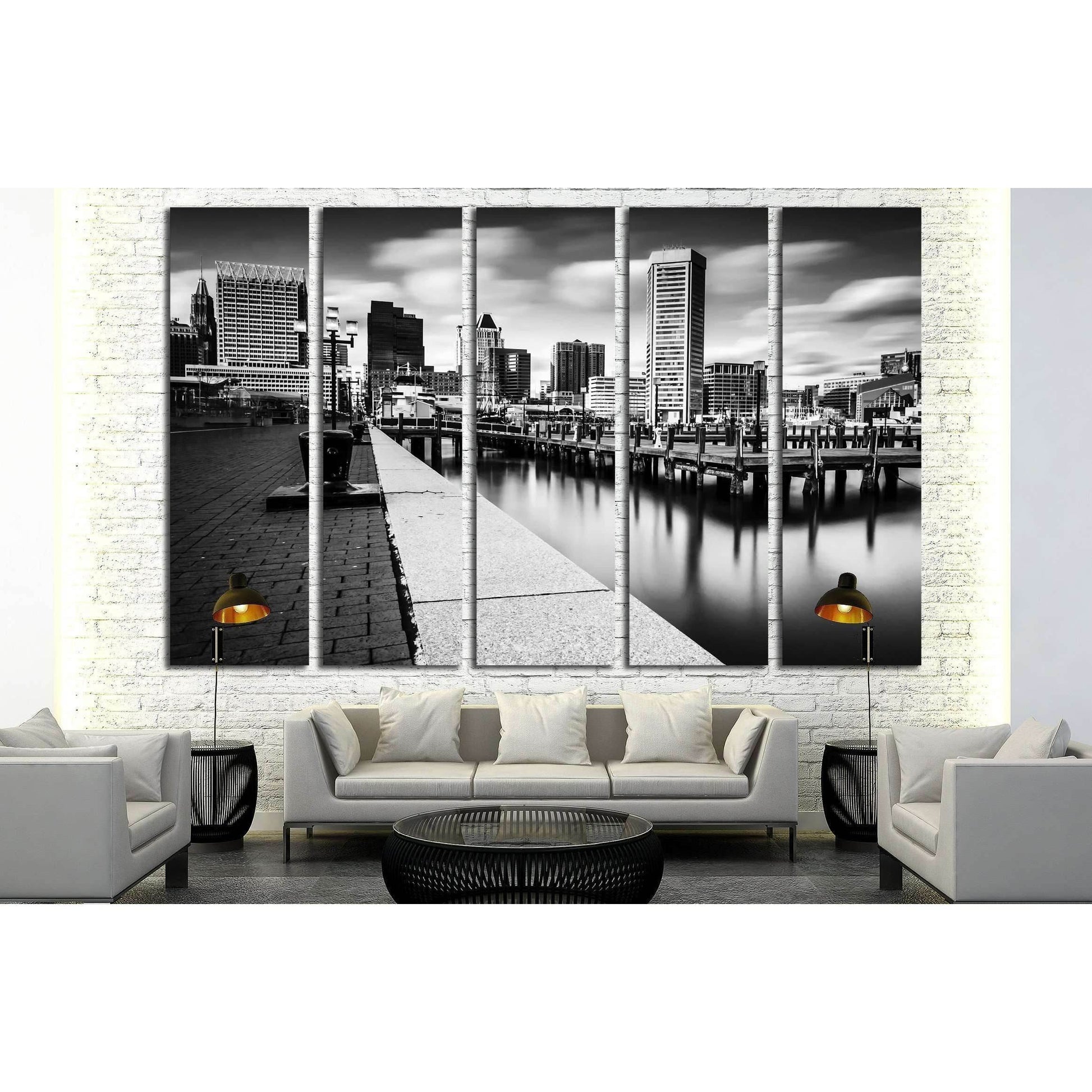 Long exposure of the Baltimore Skyline and Inner Harbor Promenade, Baltimore, Maryland №2177 Ready to Hang Canvas Print - Zellart Canvas Prints ALL_Products, s-2177