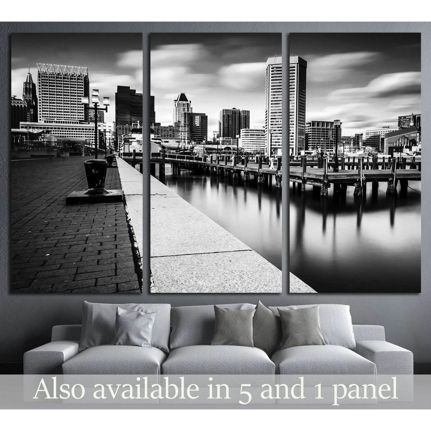 Long exposure of the Baltimore Skyline and Inner Harbor Promenade, Baltimore, Maryland №2177 Ready to Hang Canvas Print - Zellart Canvas Prints ALL_Products, s-2177