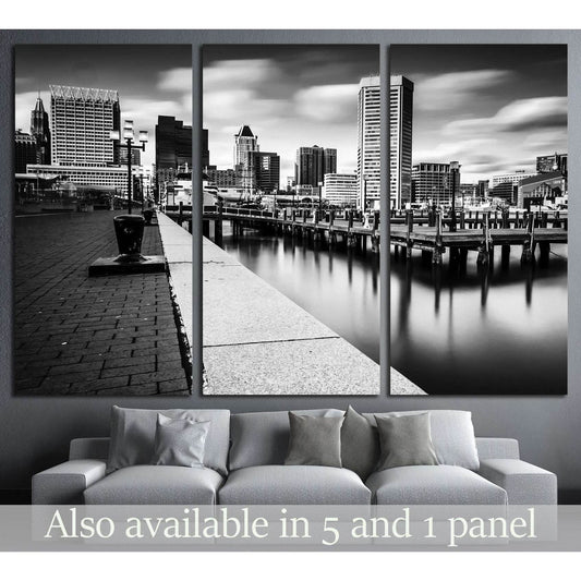 Long exposure of the Baltimore Skyline and Inner Harbor Promenade, Baltimore, Maryland №2177 Ready to Hang Canvas Print - Zellart Canvas Prints ALL_Products, s-2177