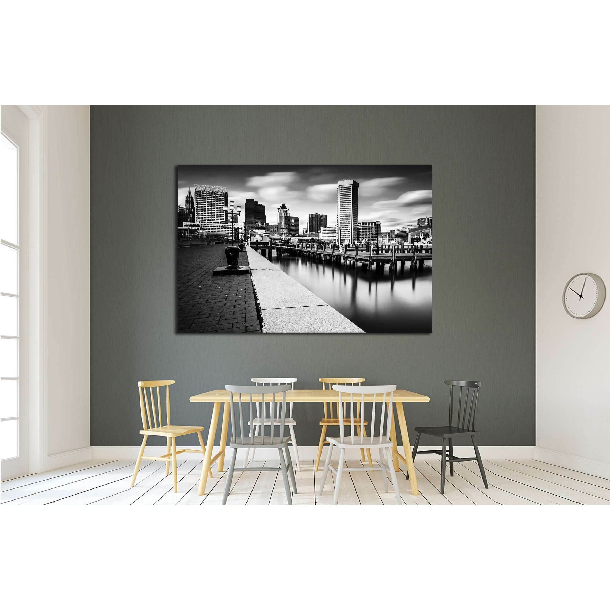Long exposure of the Baltimore Skyline and Inner Harbor Promenade, Baltimore, Maryland №2177 Ready to Hang Canvas Print