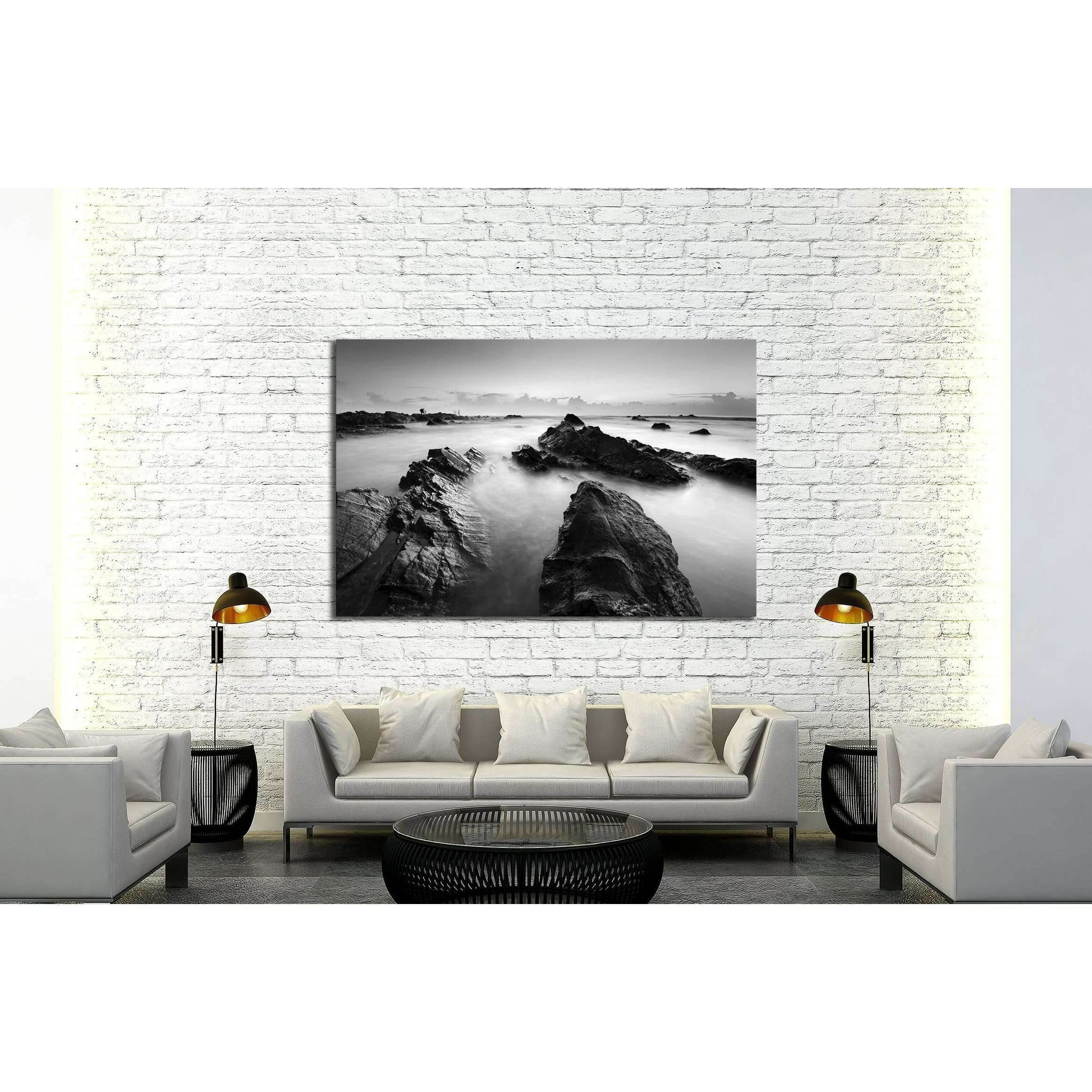 Long exposure seascape in black and white №3138 Ready to Hang Canvas Print - Zellart Canvas Prints ALL_Products, s-3138