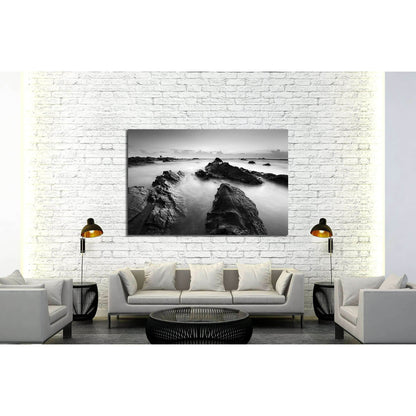 Long exposure seascape in black and white №3138 Ready to Hang Canvas Print - Zellart Canvas Prints ALL_Products, s-3138