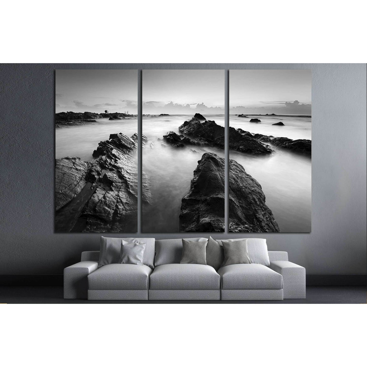 Long exposure seascape in black and white №3138 Ready to Hang Canvas Print - Zellart Canvas Prints ALL_Products, s-3138
