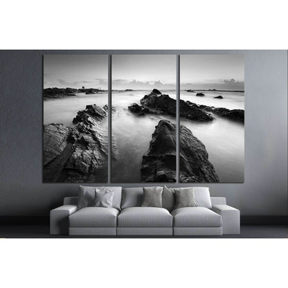 Long exposure seascape in black and white №3138 Ready to Hang Canvas Print - Zellart Canvas Prints ALL_Products, s-3138