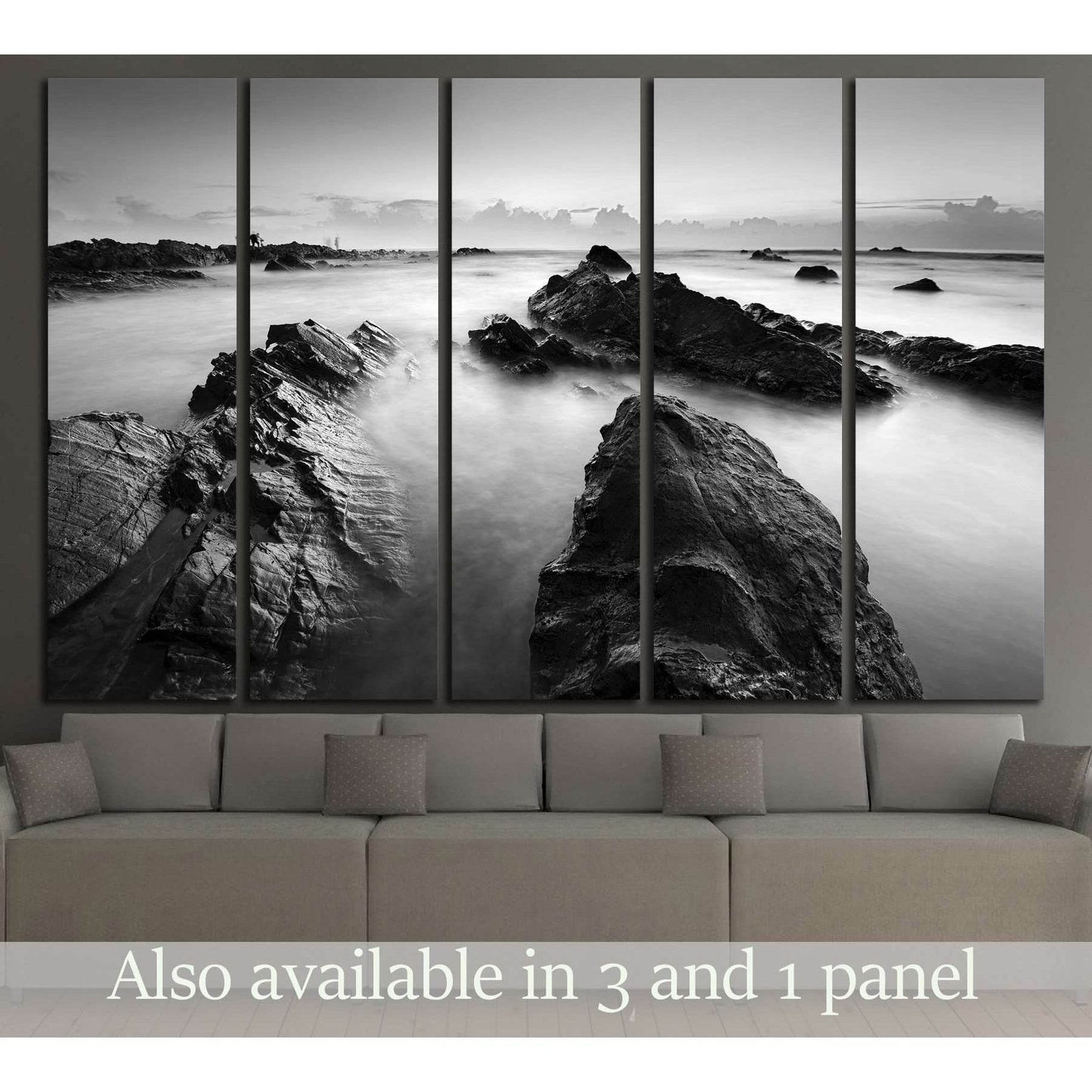 Long exposure seascape in black and white №3138 Ready to Hang Canvas Print - Zellart Canvas Prints ALL_Products, s-3138