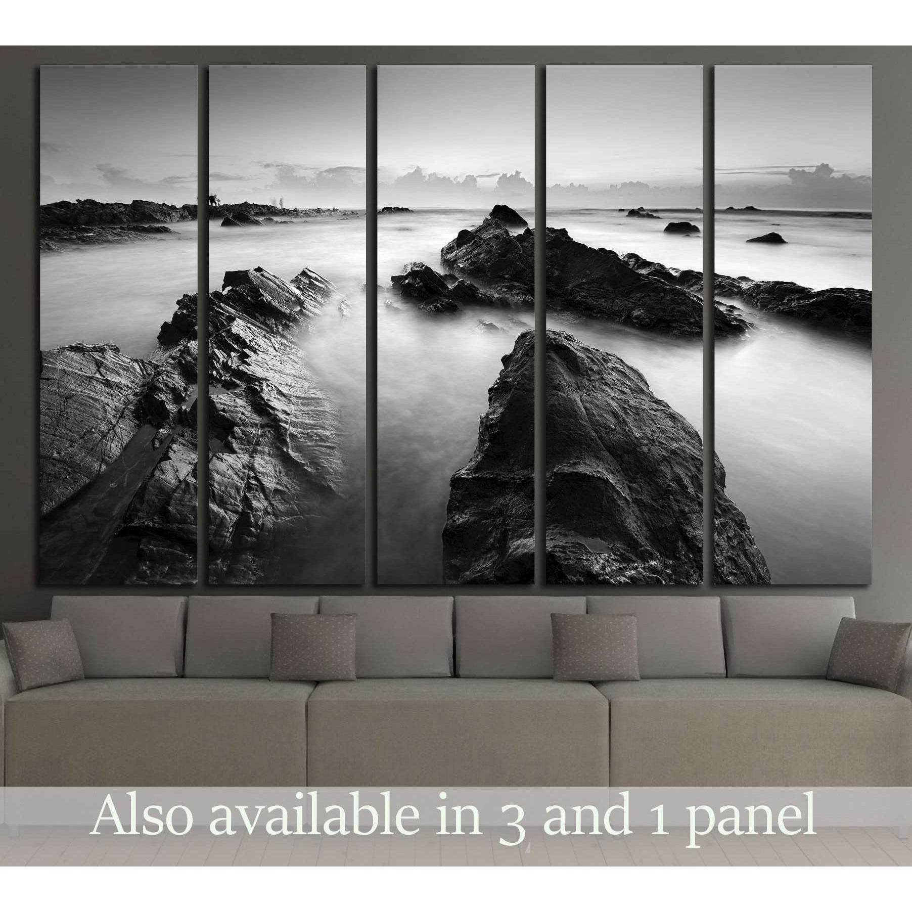 Long exposure seascape in black and white №3138 Ready to Hang Canvas Print - Zellart Canvas Prints ALL_Products, s-3138