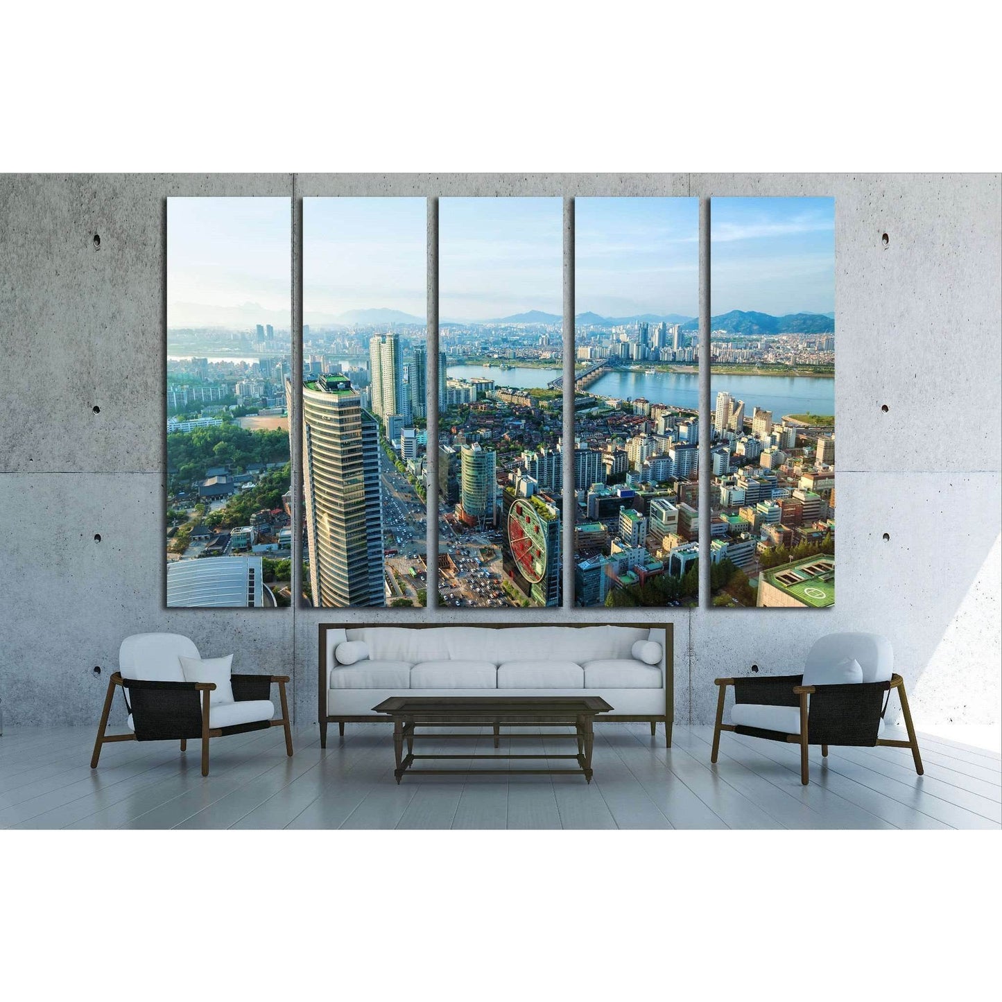 Looking out over downtown Seoul and the Han River №1631 Ready to Hang Canvas Print - Zellart Canvas Prints ALL_Products, s-1631