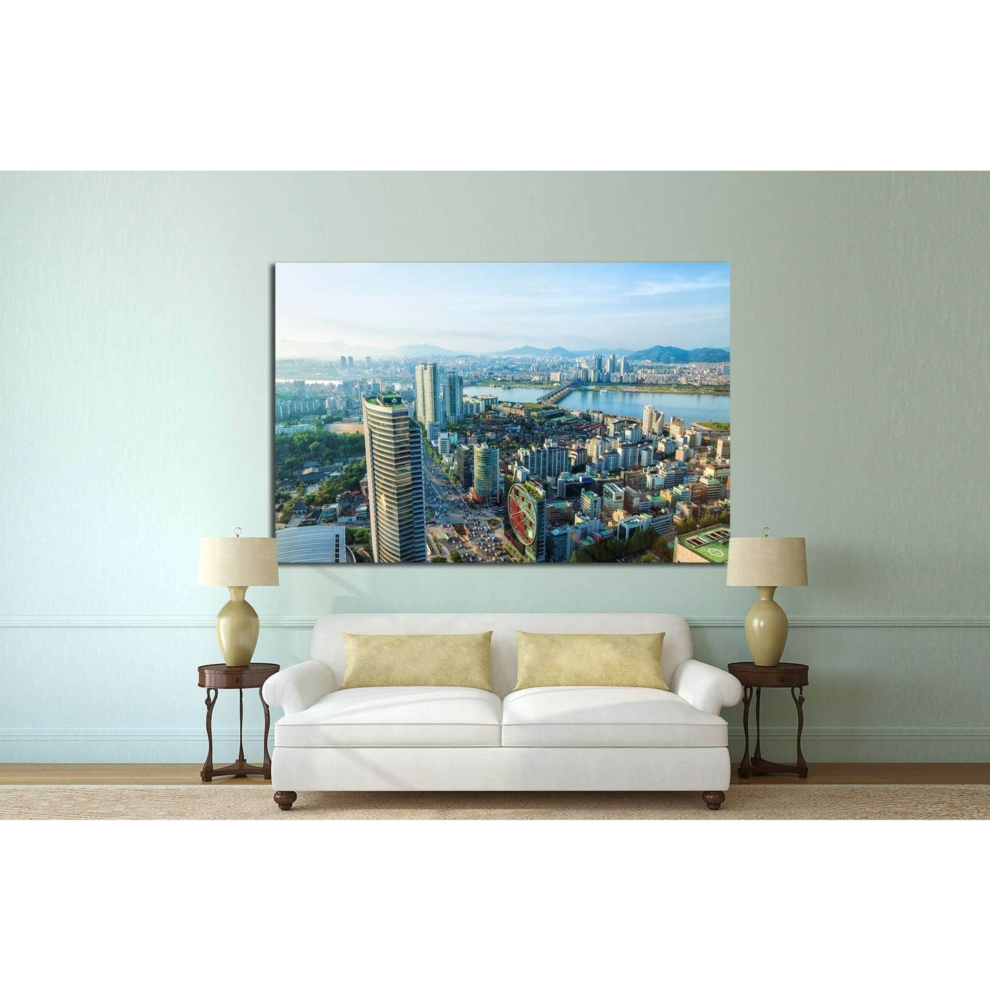 Looking out over downtown Seoul and the Han River №1631 Ready to Hang Canvas Print - Zellart Canvas Prints ALL_Products, s-1631