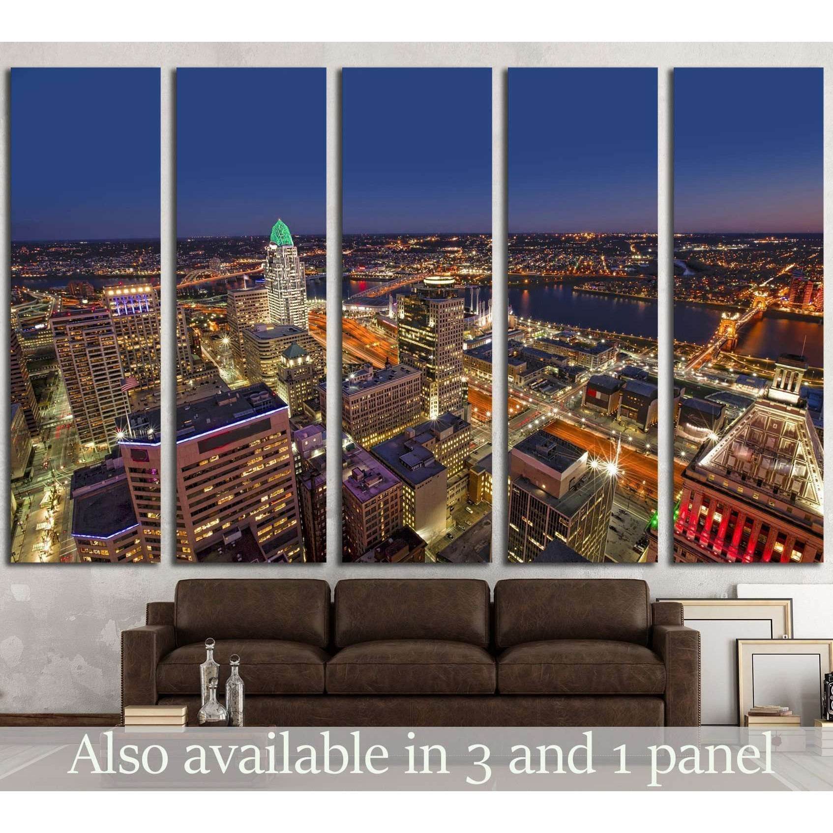 Looking south east at the beautiful skyline of downtown Cincinnati №1719 Ready to Hang Canvas Print