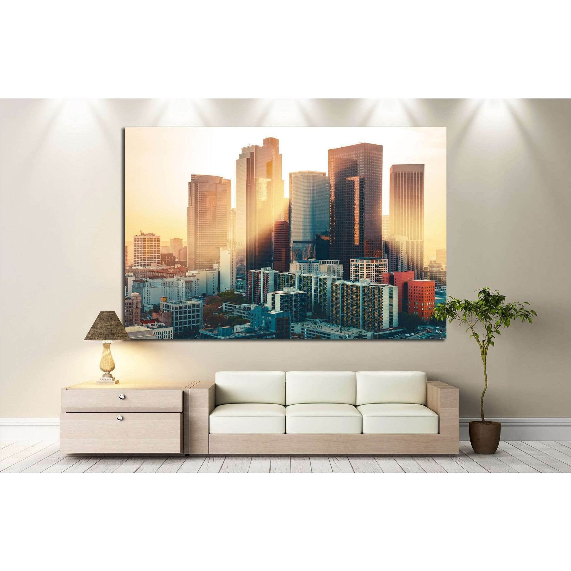 Los Angeles skyline at sunset №886 Ready to Hang Canvas Print - Zellart Canvas Prints ALL_Products, s-886