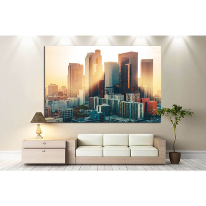 Los Angeles skyline at sunset №886 Ready to Hang Canvas Print - Zellart Canvas Prints ALL_Products, s-886