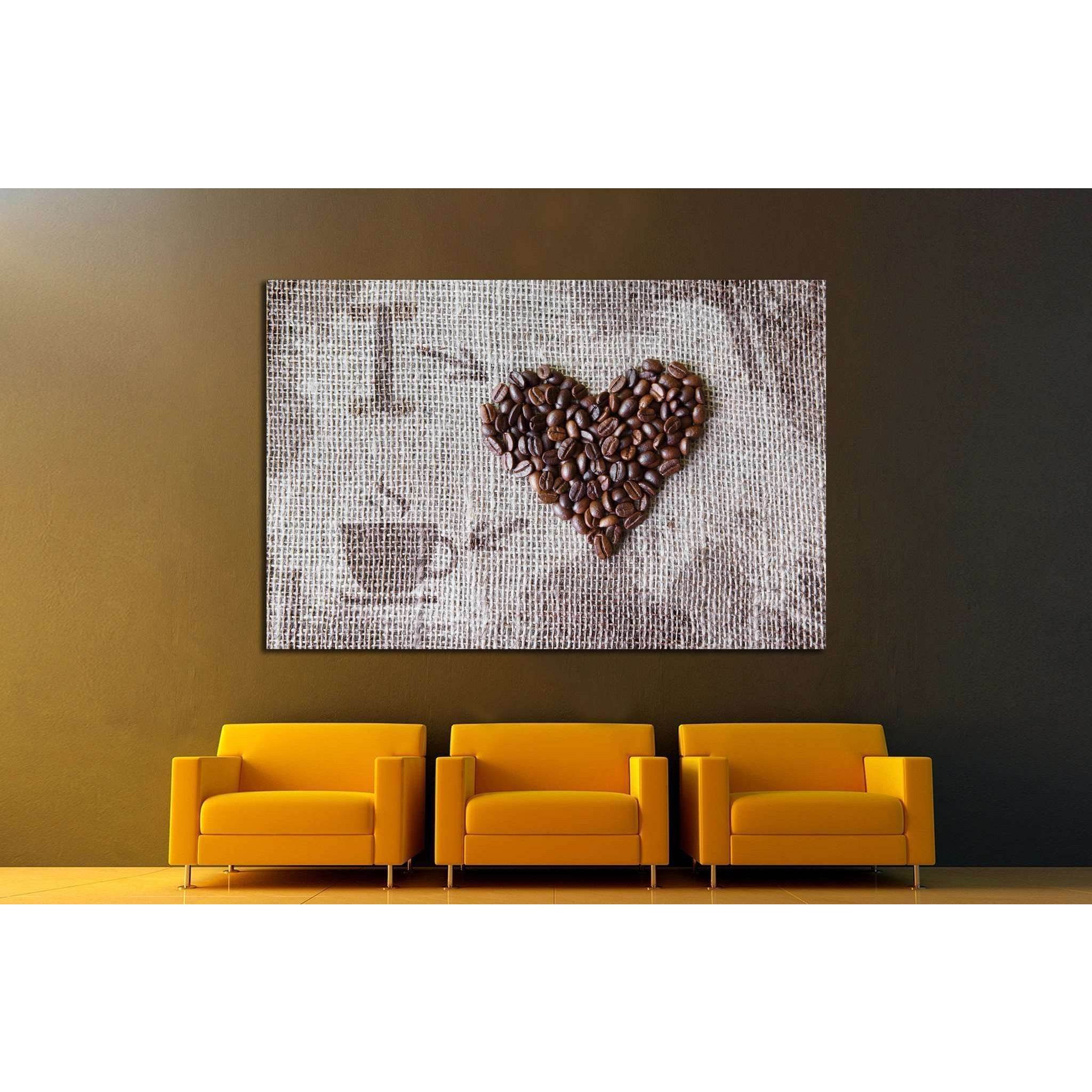 love coffee, coffee beans heart shape background №1915 Ready to Hang Canvas Print