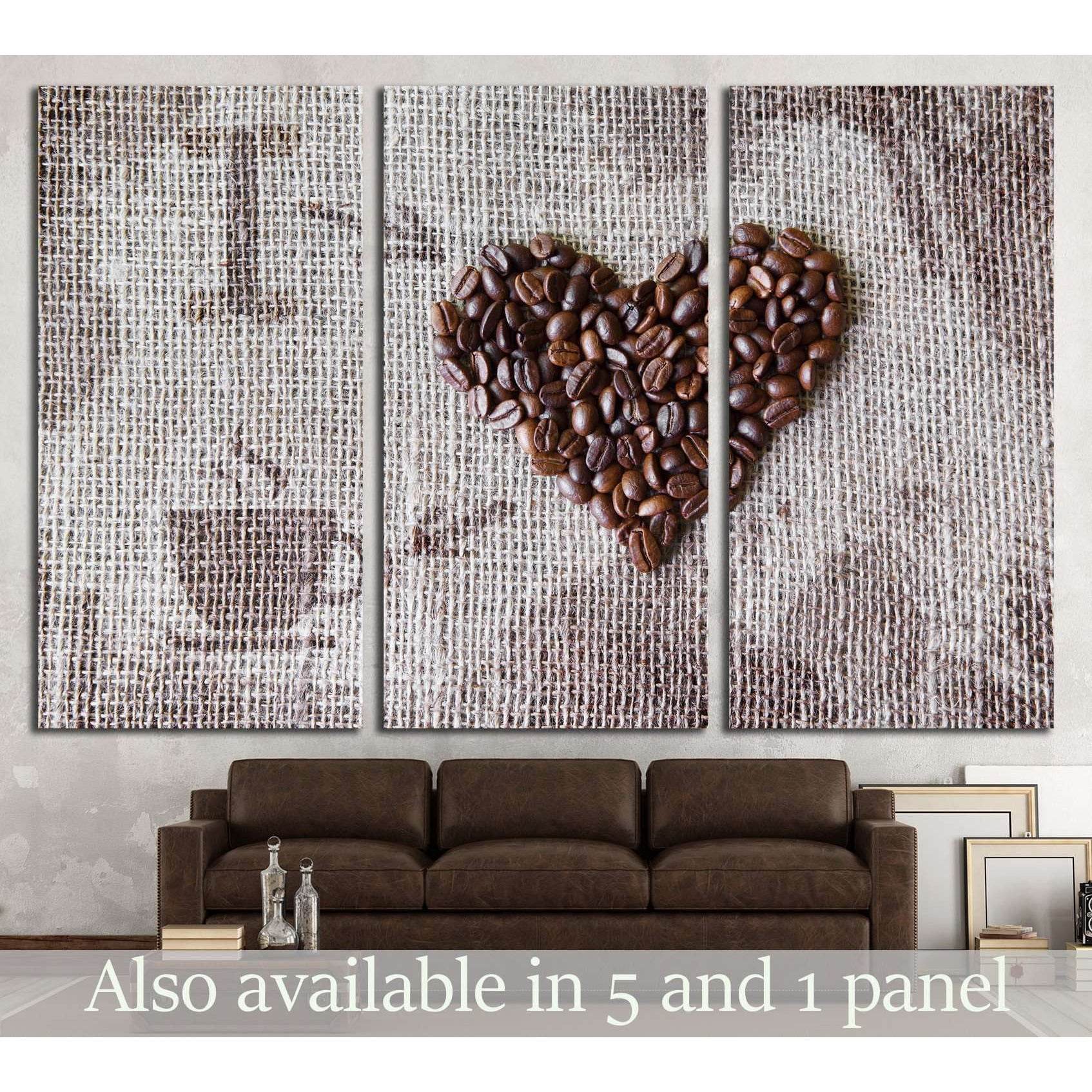love coffee, coffee beans heart shape background №1915 Ready to Hang Canvas Print