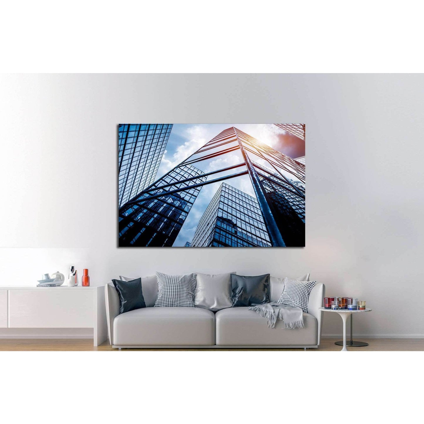 low angle view of skyscraper №1079 Ready to Hang Canvas PrintCanvas art arrives ready to hang, with hanging accessories included and no additional framing required. Every canvas print is hand-crafted, made on-demand at our workshop and expertly stretched