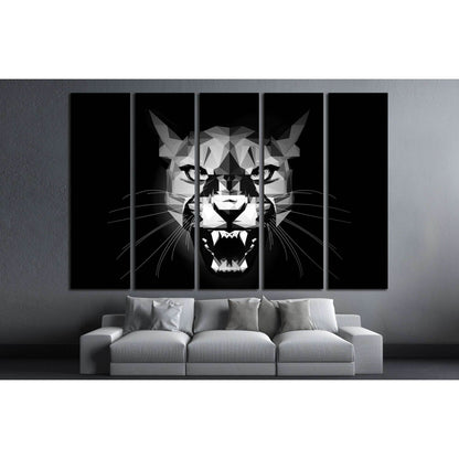 Low Poly aggressive Puma - black and white portrait - design illustration №2354 Ready to Hang Canvas Print - Zellart Canvas Prints ALL_Products, s-2354