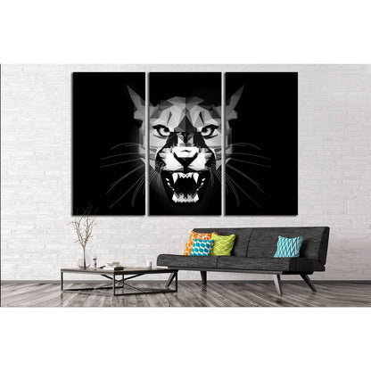 Low Poly aggressive Puma - black and white portrait - design illustration №2354 Ready to Hang Canvas Print - Zellart Canvas Prints ALL_Products, s-2354