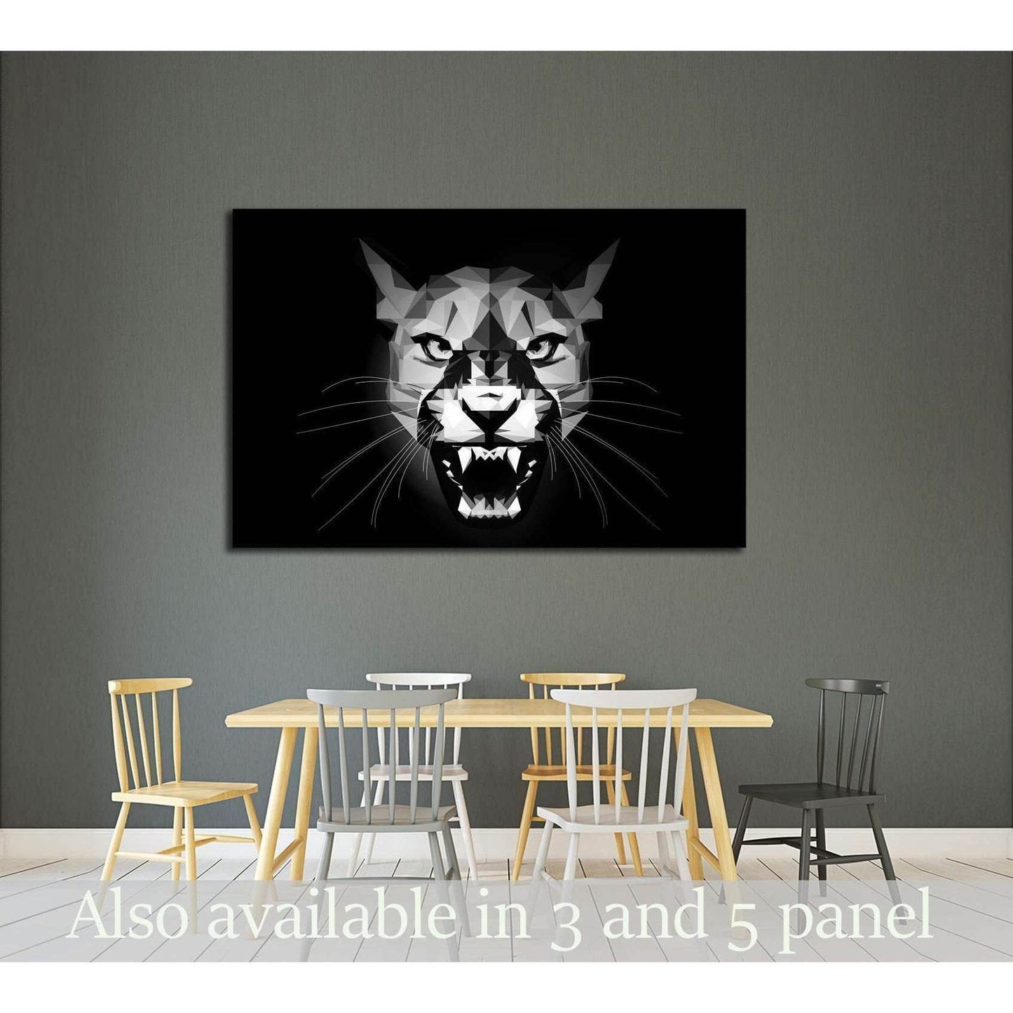 Low Poly aggressive Puma - black and white portrait - design illustration №2354 Ready to Hang Canvas Print - Zellart Canvas Prints ALL_Products, s-2354