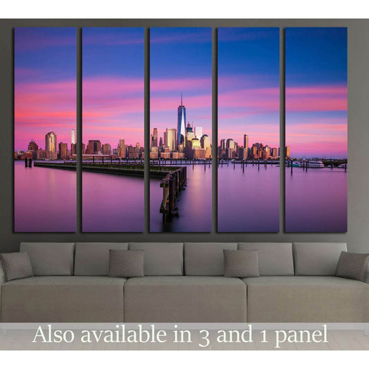 Lower Manhattan, New York City at sunset from Jersey City, New Jersey №2411 Ready to Hang Canvas Print - Zellart Canvas Prints 0_NY_ART, ALL_Products, s-2411