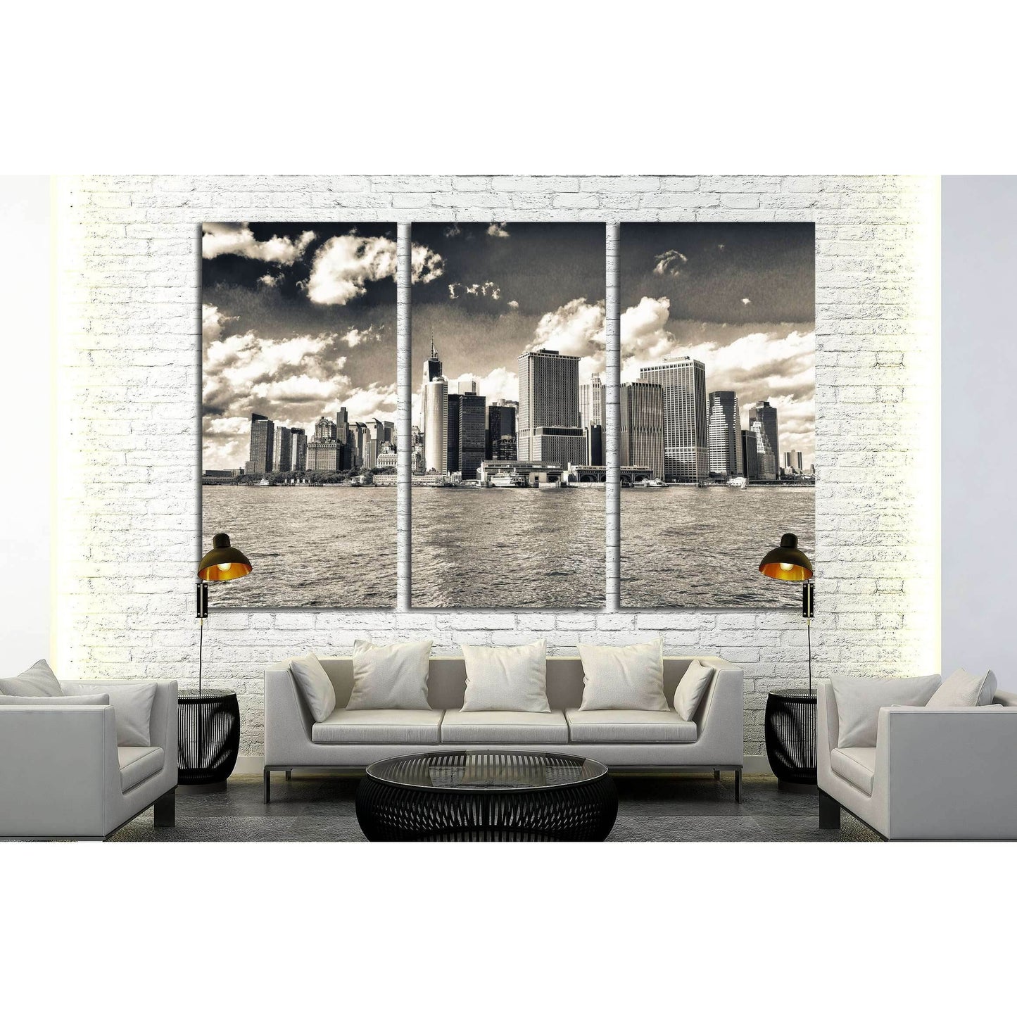 Lower Manhattan on a beautiful sunny day. New York City skyline №2898 Ready to Hang Canvas Print - Zellart Canvas Prints 0_NY_ART, ALL_Products, s-2898