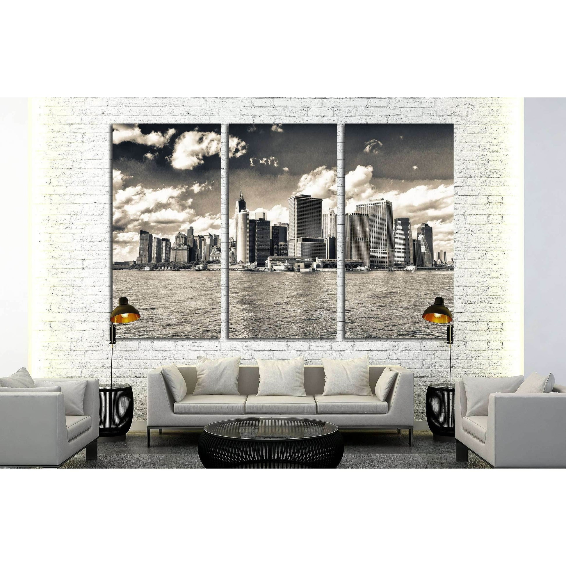 Lower Manhattan on a beautiful sunny day. New York City skyline №2898 Ready to Hang Canvas Print - Zellart Canvas Prints 0_NY_ART, ALL_Products, s-2898