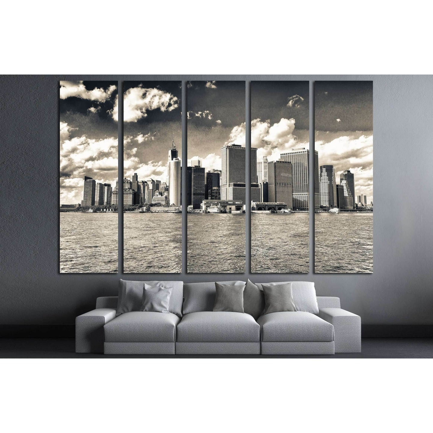 Lower Manhattan on a beautiful sunny day. New York City skyline №2898 Ready to Hang Canvas Print - Zellart Canvas Prints 0_NY_ART, ALL_Products, s-2898