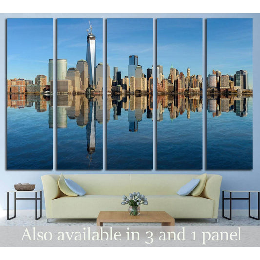 Lower Manhattan skyline panorama over East River with reflection and blue sky №2625 Ready to Hang Canvas Print - Zellart Canvas Prints 0_NY_ART, ALL_Products, s-2625