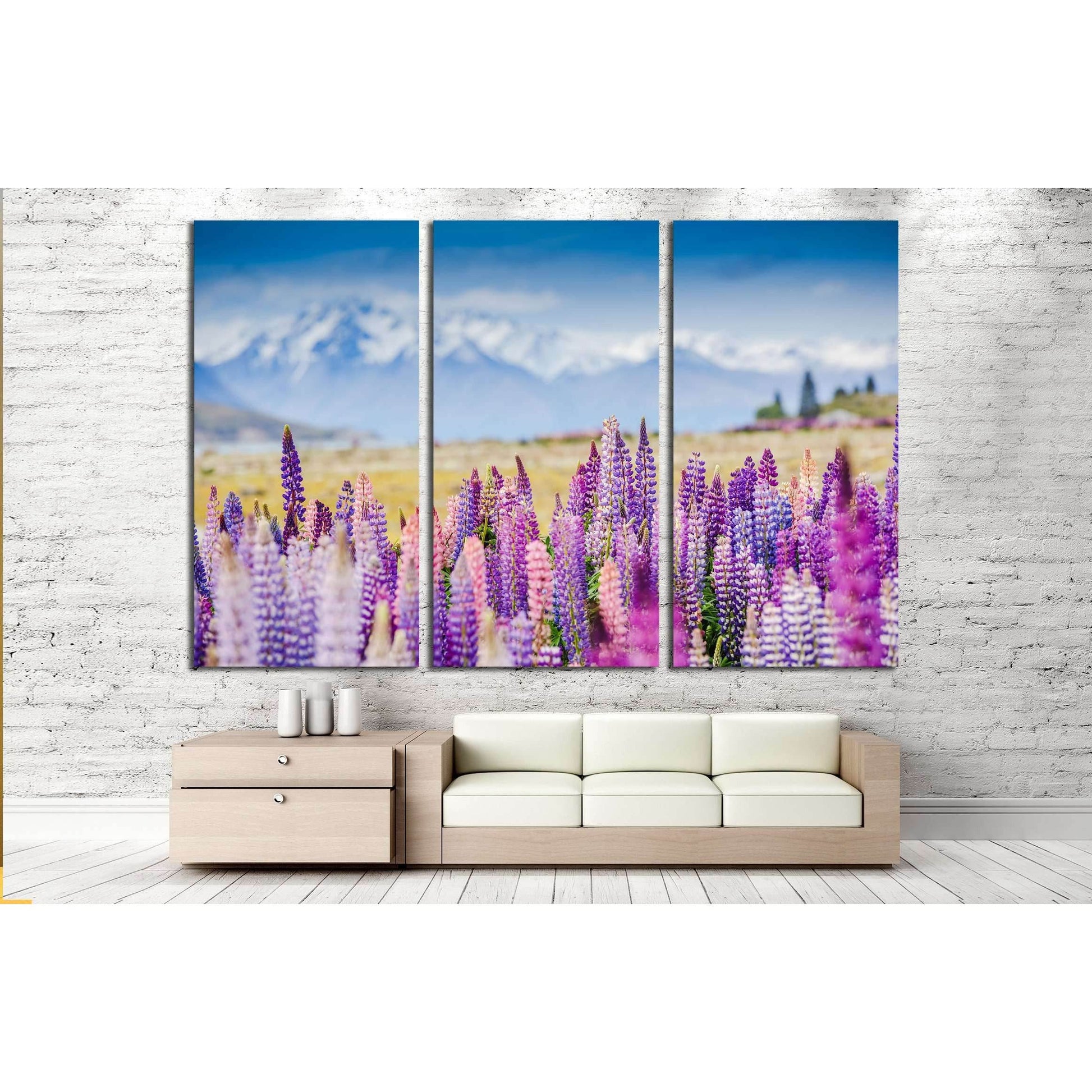 Lupins on the shore of Lake Tekapo, New Zealand №2754 Ready to Hang Canvas Print - Zellart Canvas Prints ALL_Products, s-2754