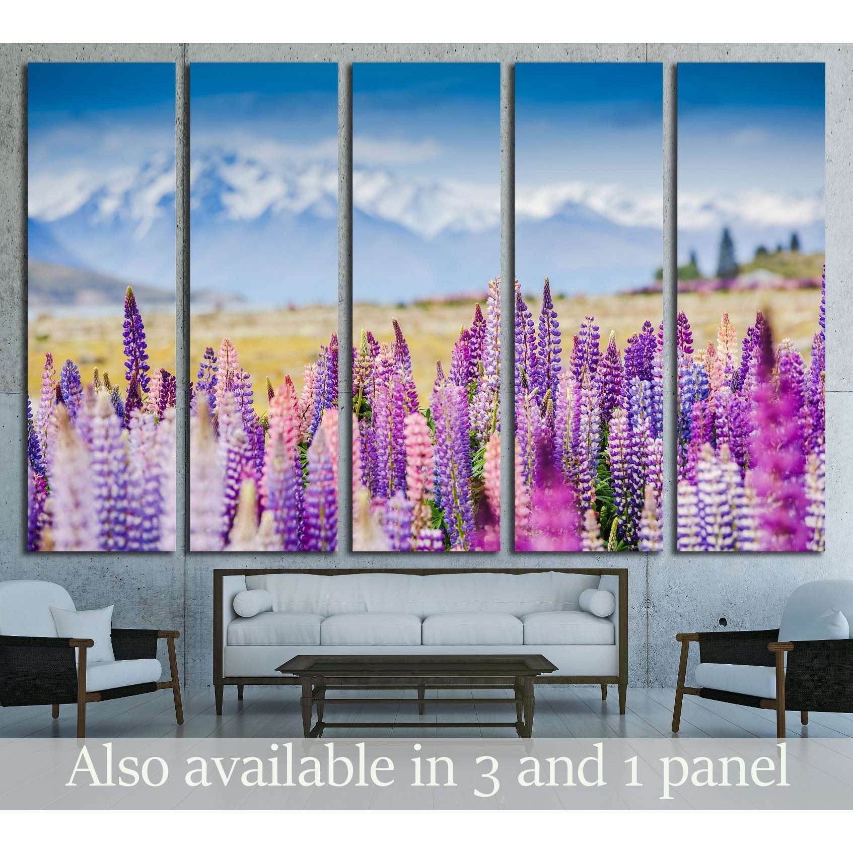 Lupins on the shore of Lake Tekapo, New Zealand №2754 Ready to Hang Canvas Print - Zellart Canvas Prints ALL_Products, s-2754