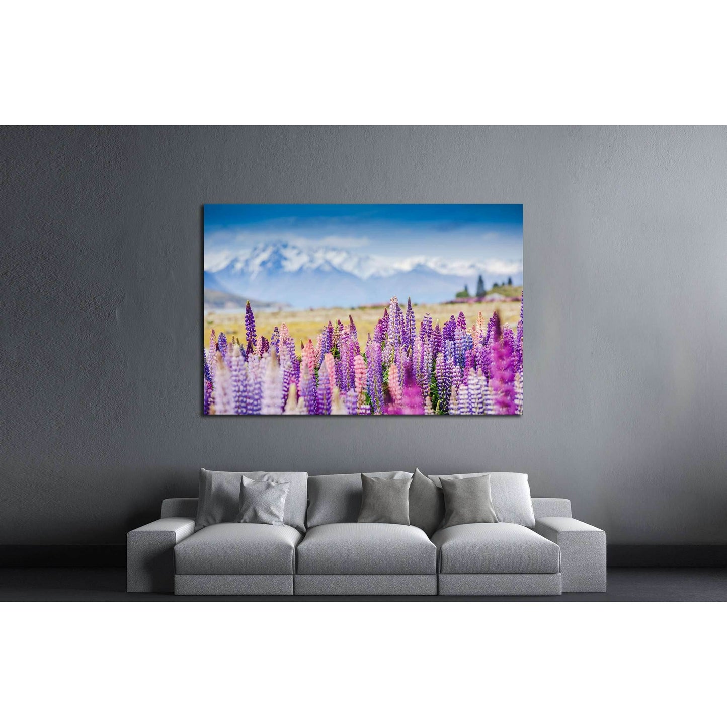 Lupins on the shore of Lake Tekapo, New Zealand №2754 Ready to Hang Canvas Print - Zellart Canvas Prints ALL_Products, s-2754